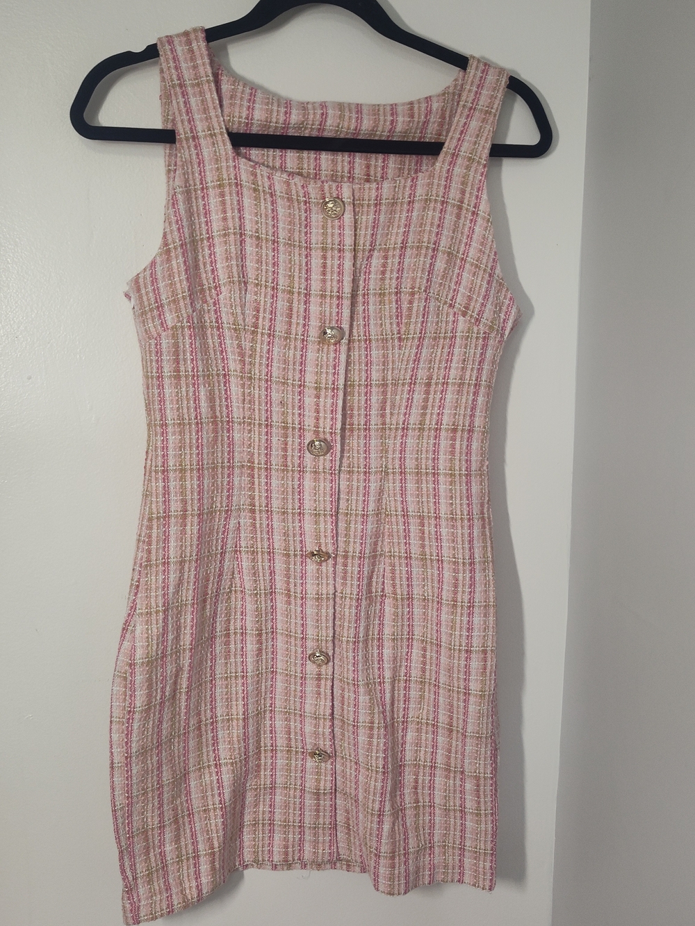 SHEIN Pink Tweed Button-Front Mini Dress #345